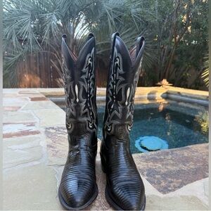 Tony Lama Black Lizard Skin Western Boots Mens 9D USA Cowboy Exotic Leather